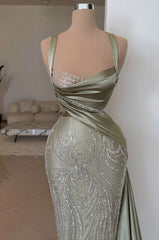 Sweetheart Spaghetti Straps Mermaid Satin Long Prom Dress