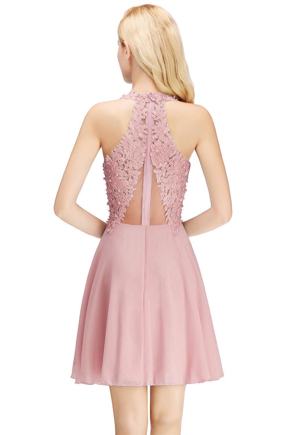 V-Neck Short Lace A-Line Sleeveless Bridesmaid Dress
