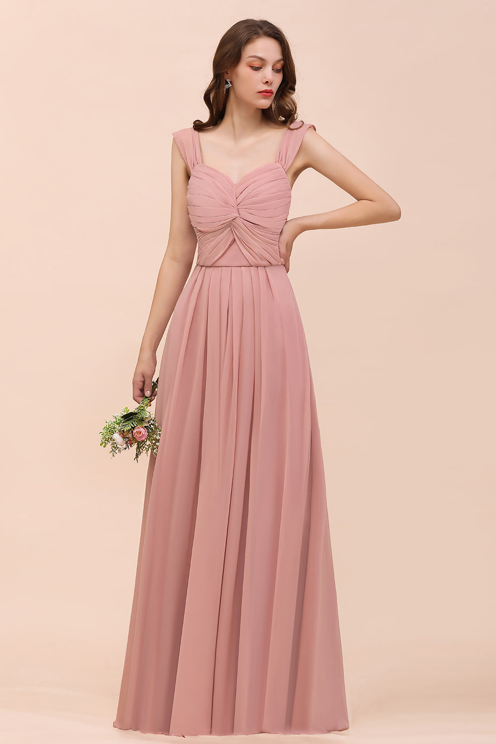 Vintage Long A-line Chiffon Sweetheart Bridesmaid Dress