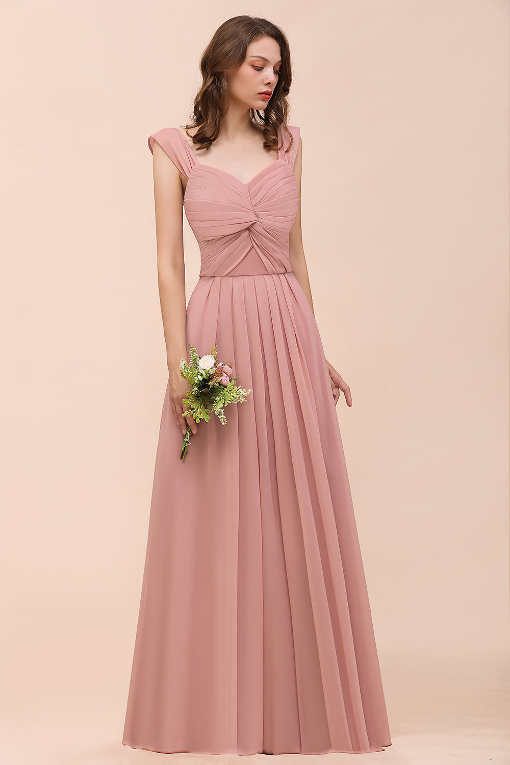 Vintage Long A-line Chiffon Sweetheart Bridesmaid Dress