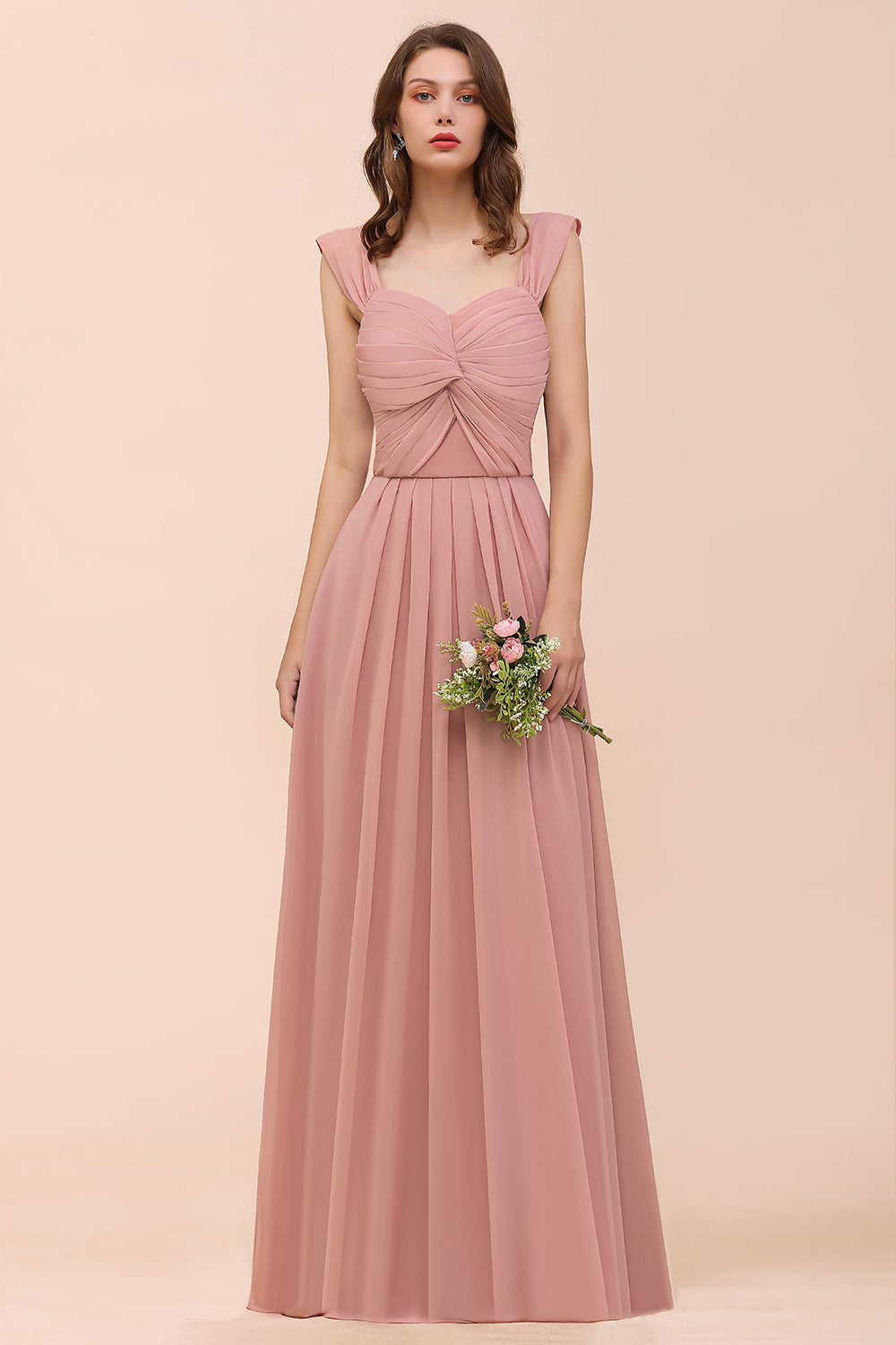 Vintage Long A-line Chiffon Sweetheart Bridesmaid Dress