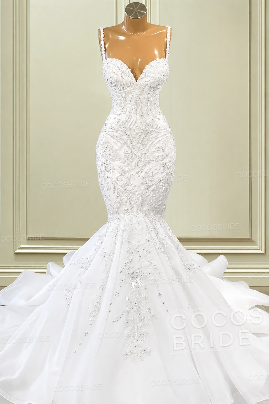 Gorgeous Long Mermaid Sweetheart Spaghetti Straps Beading Wedding Dresses