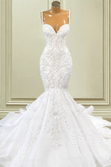 Gorgeous Long Mermaid Sweetheart Spaghetti Straps Beading Wedding Dresses