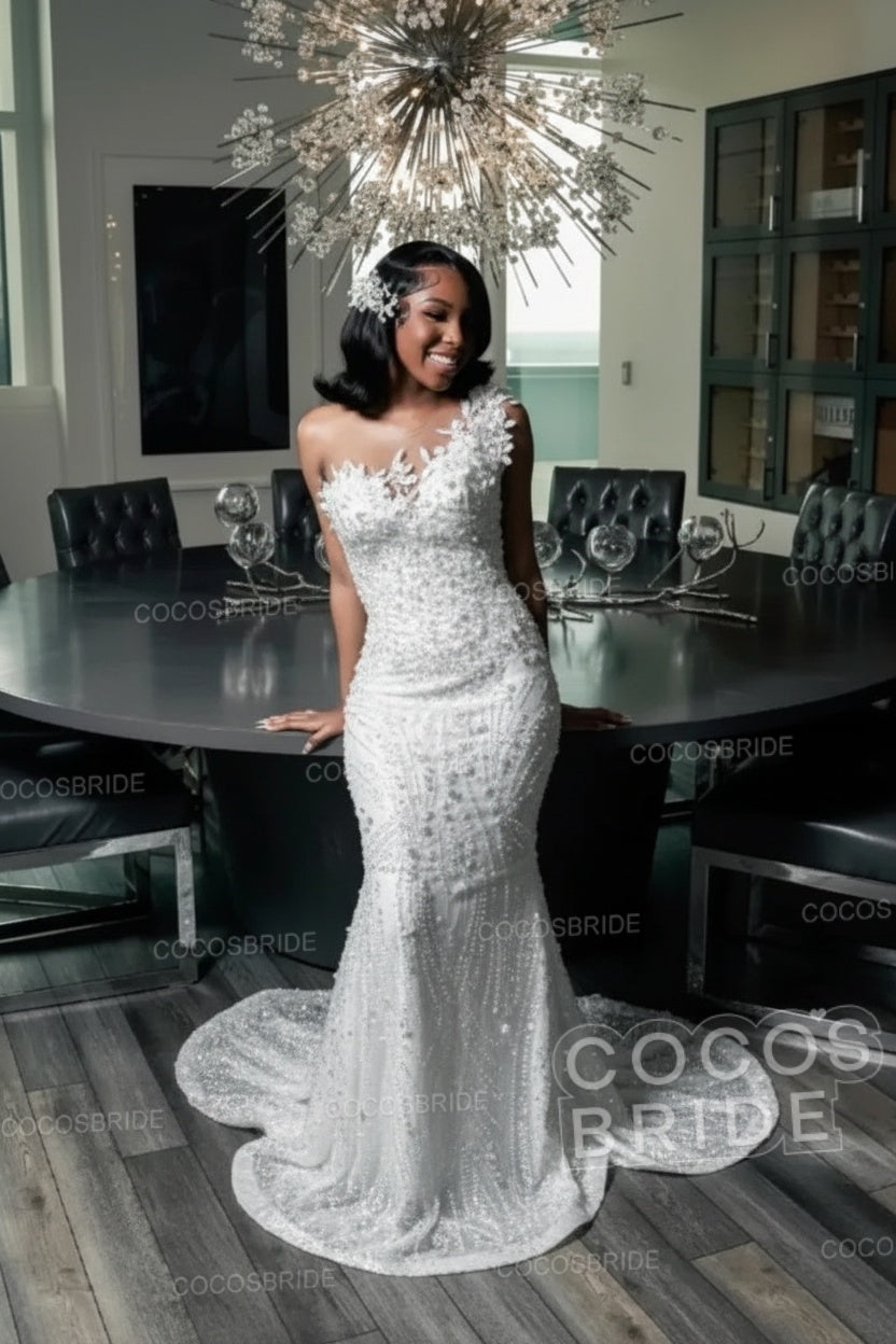 Strapless Sleeveless Mermaid Prom Dress with Beaded