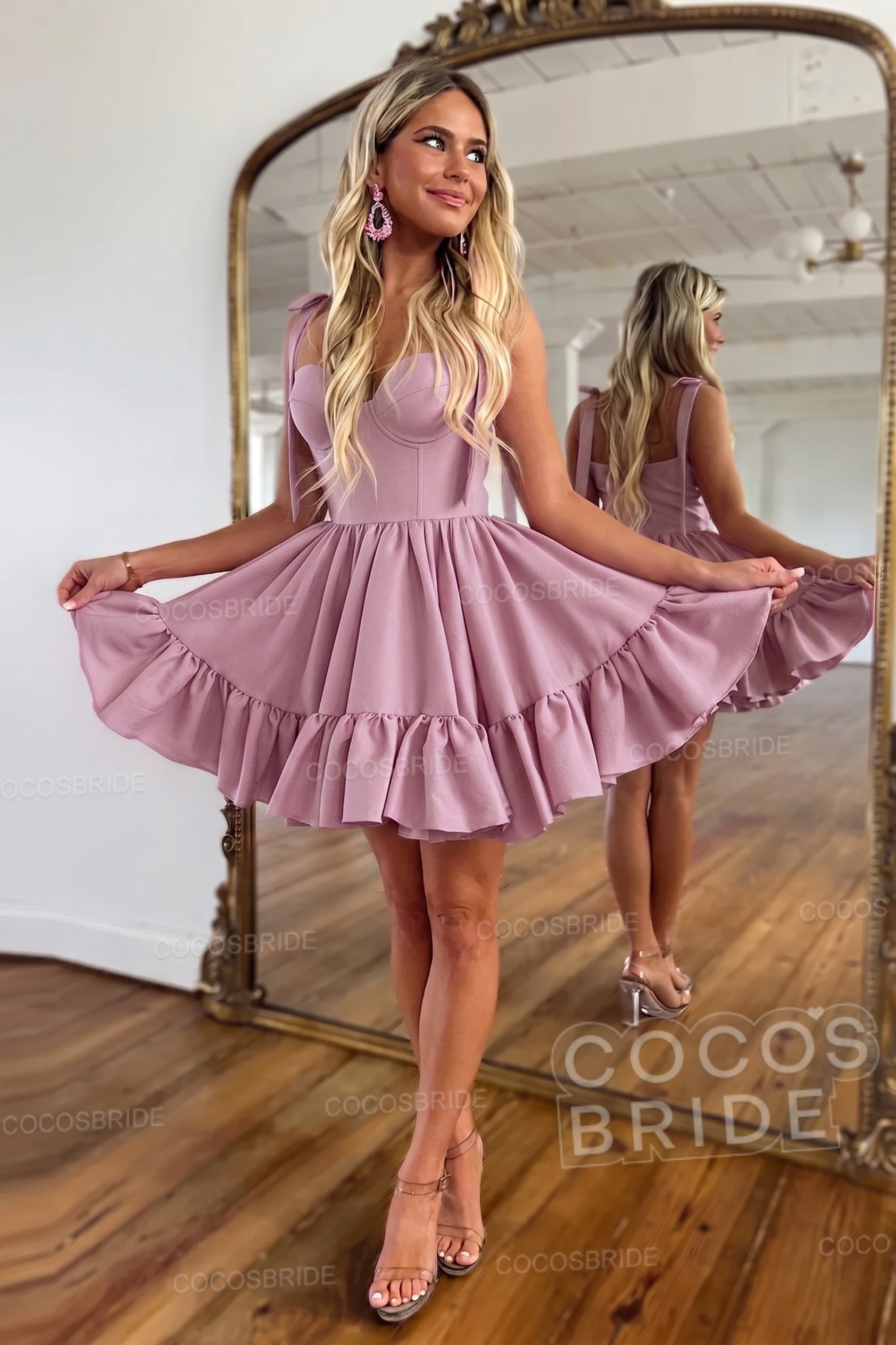 Simple Pink A-Line Short Satin Sweetheart Homecoming Dress