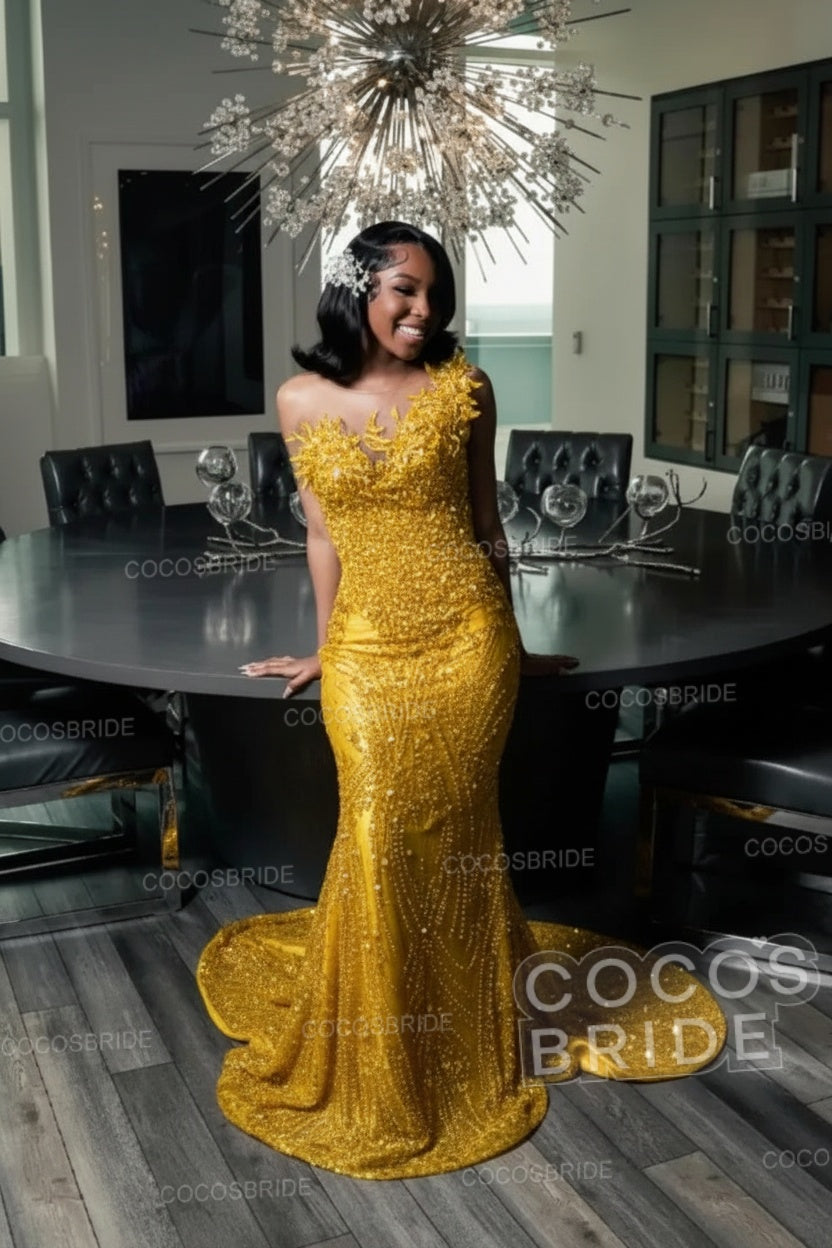Strapless Sleeveless Mermaid Prom Dress with Beaded