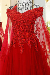 Charming Long Off the Shoulder Appliques Beading Tulle A-Line Prom Dress