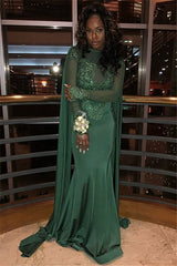 Elegant Long Jewel Satin Mermaid Prom Dress with Sleeves