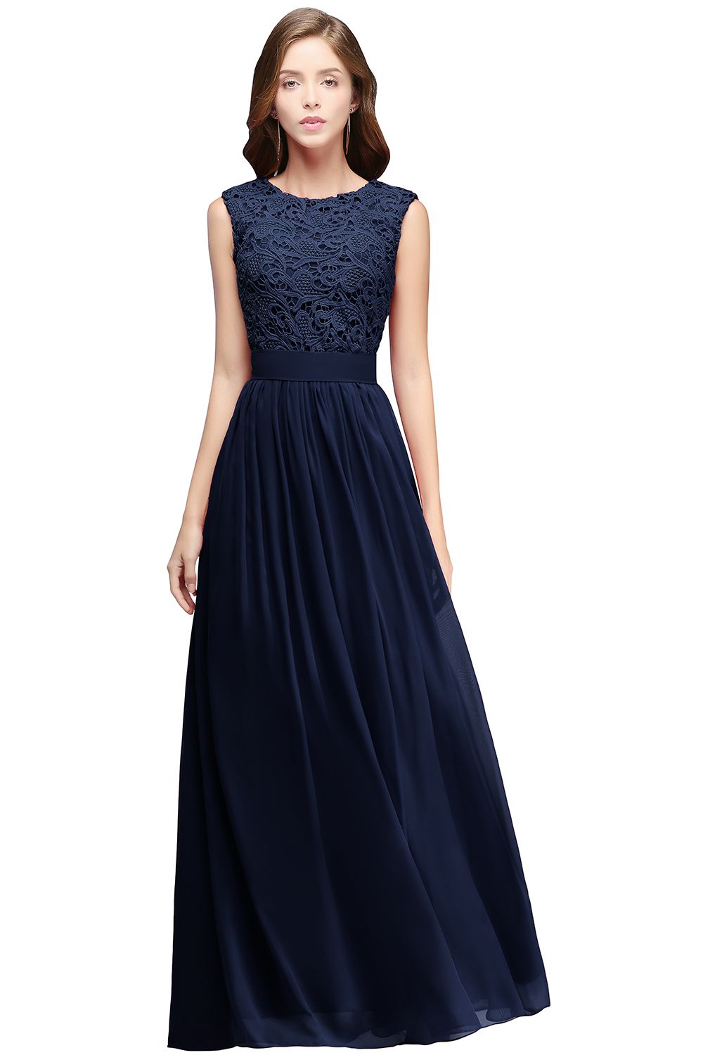A-line Chiffon Crew Neck Floor Length Formal Dress Long Wedding Guest Dress