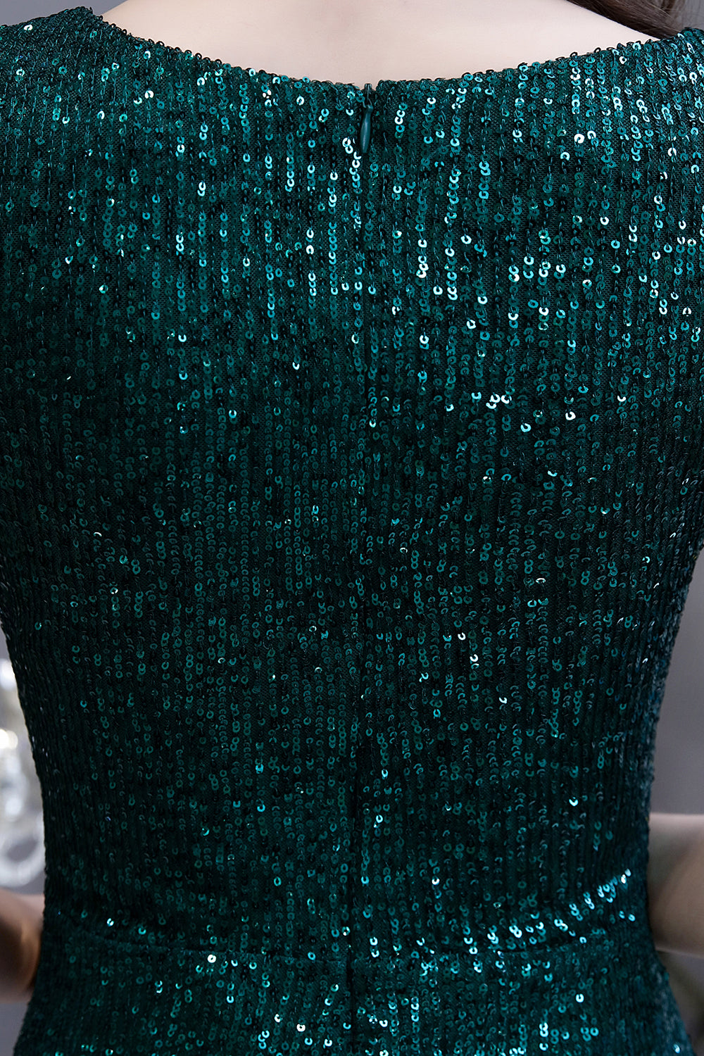 Elegant Mermaid Cap Sleeve Dark Green Sequins Long Formal Evening Dress