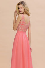 Long Bateau Sleeveless A-Line Ruffles Floor Length Chiffon Bridesmaid Dress