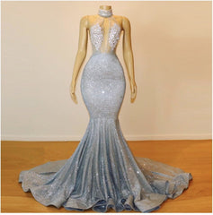 Long Mermaid Halter Sleeveless Backless Prom Dress