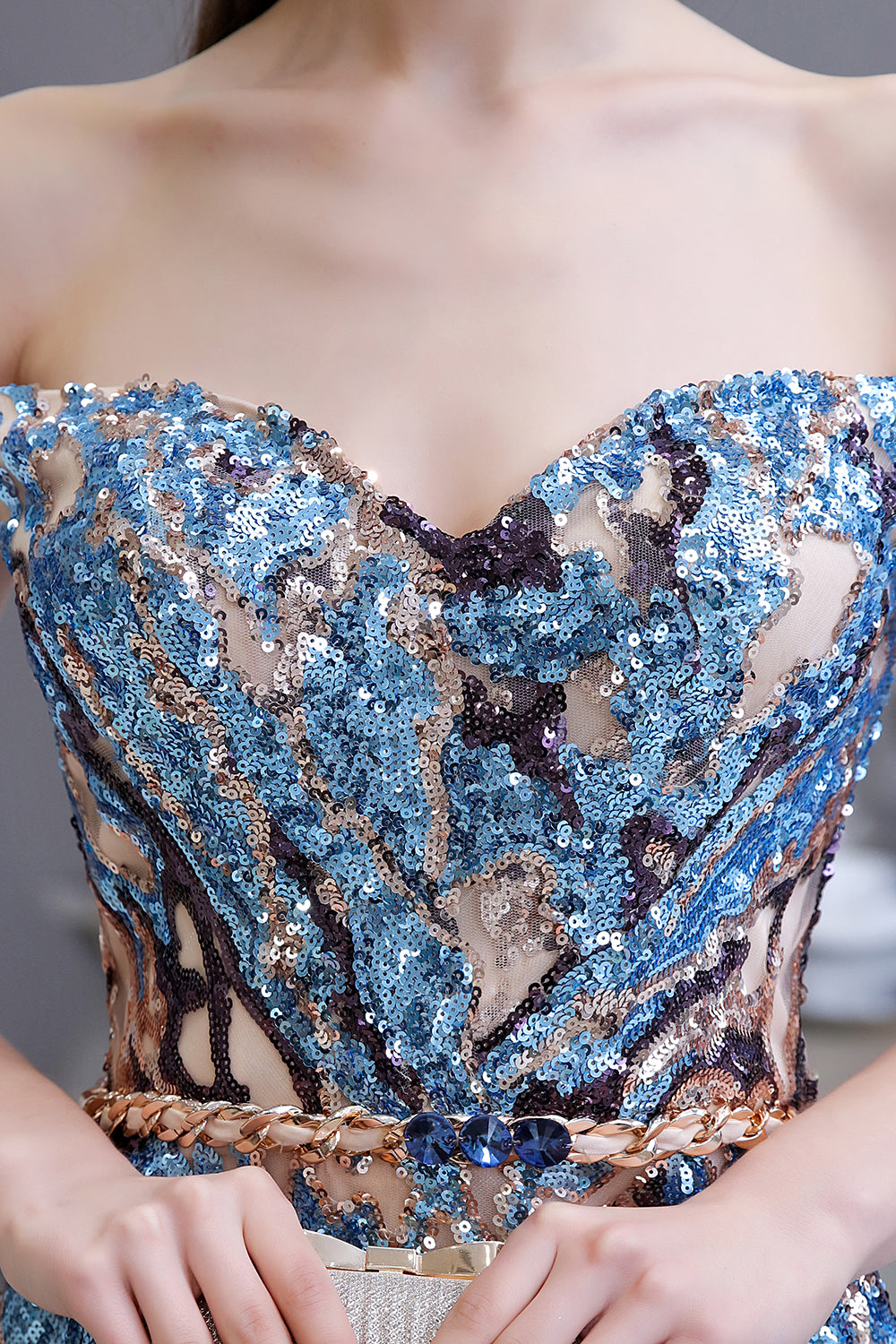 Elegant Multi-Color Long A-line Off the Shoulder Sequins Prom Dresses
