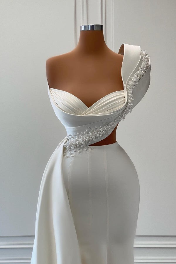 Long One Shoulder Mermaid Sleeveless Asymmetrical Satin Prom Dress