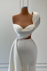 Long One Shoulder Mermaid Sleeveless Asymmetrical Satin Prom Dress