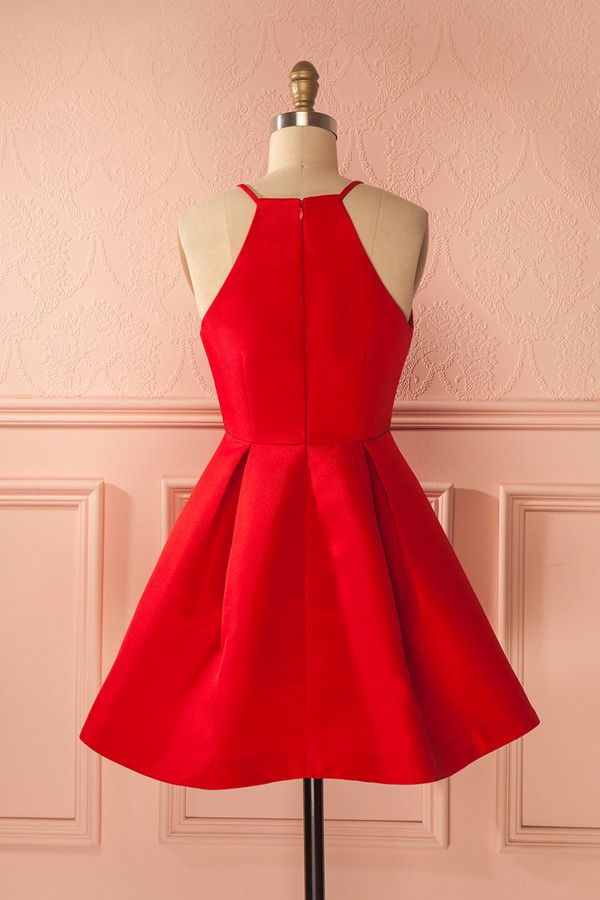Short Red A-line Satin Prom Dress