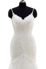 Long Sweetheart Appliques Spaghetti Strap Mermaid Wedding Dress