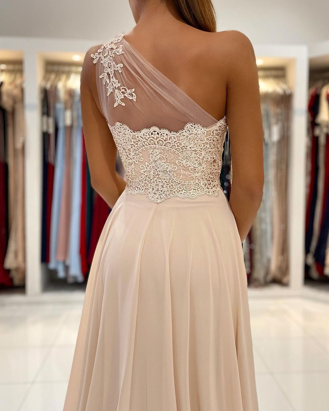 Simple Long A-line Chiffon One Shoulder Front Slit Prom Dress
