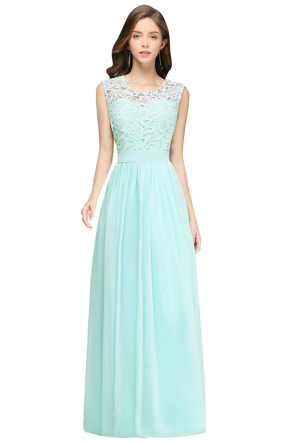 Long A-line Sleeveless Floor Length Lace Chiffon Bridesmaid Dresses