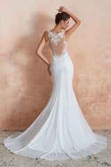 Chic Long Applique Lace Satin Tulle Mermaid Wedding Dress