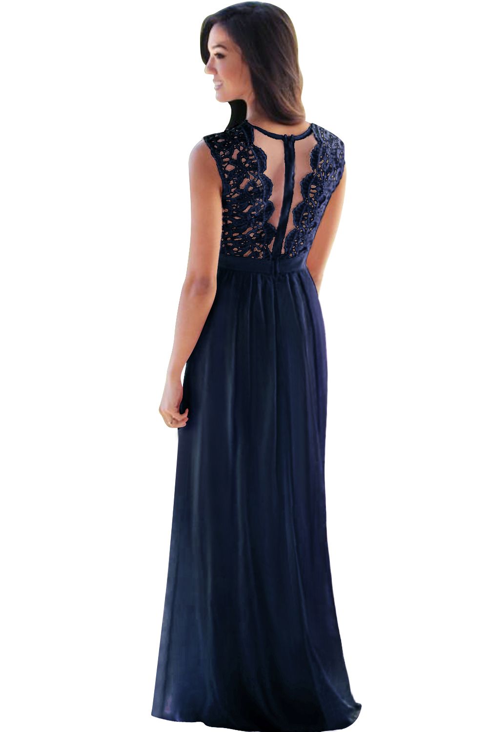 Long A-line Sleeveless Floor Length Lace Chiffon Bridesmaid Dresses