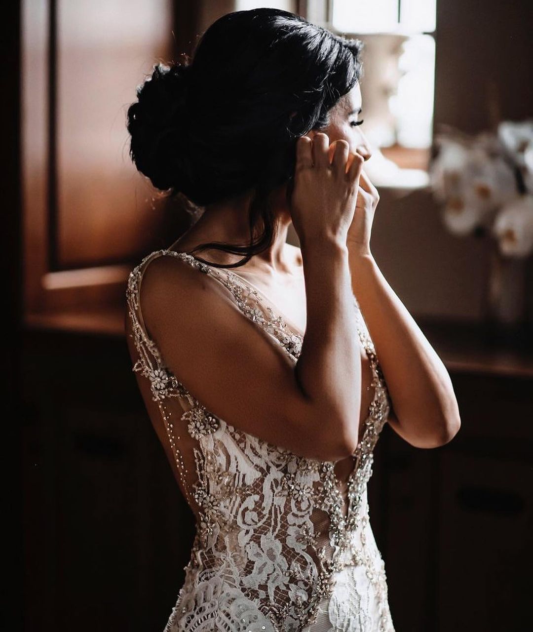 Long V-neck Wide Straps Appliques Lace Open Back Mermaid Wedding Dress