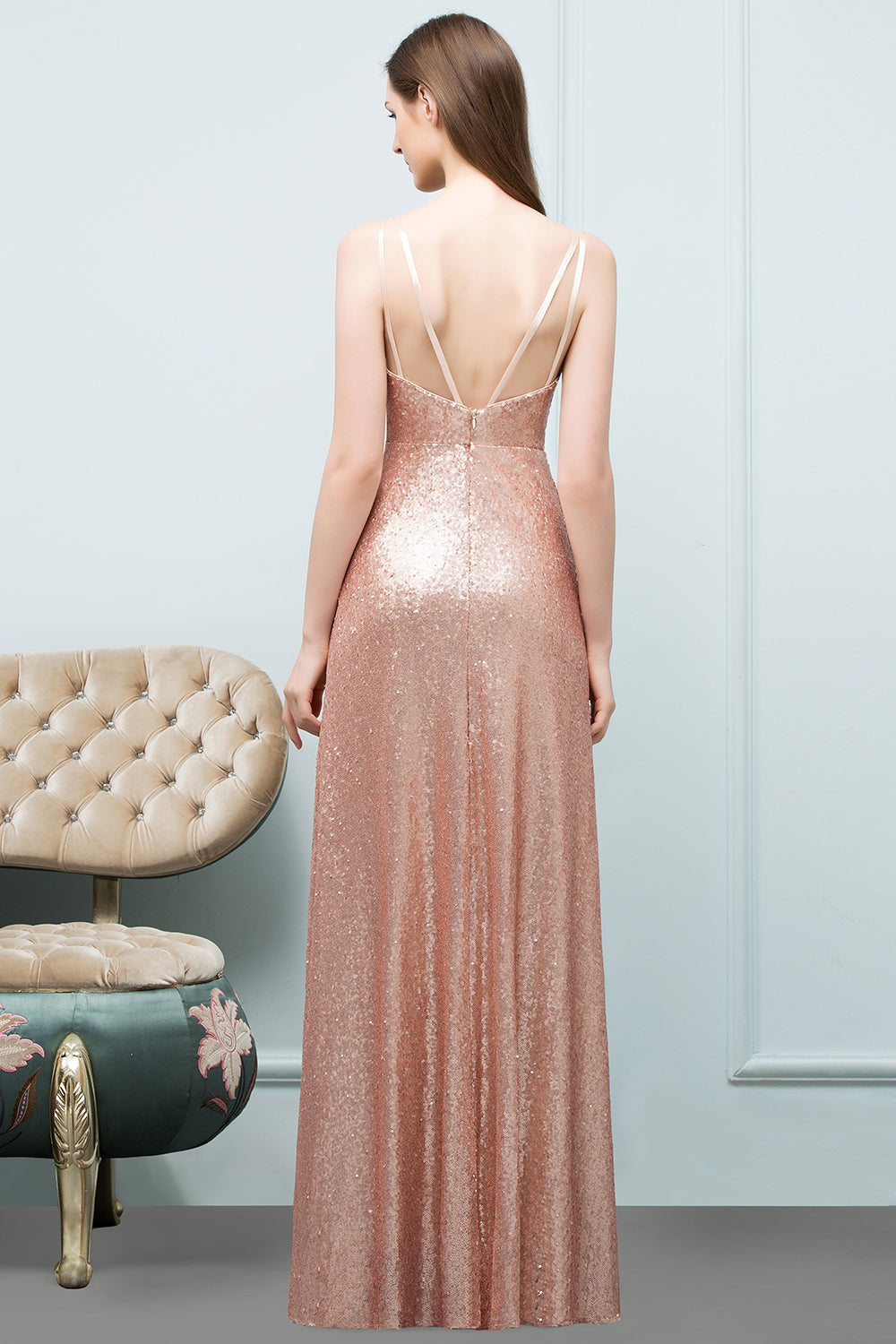 Long Mermaid Spaghetti Straps Sequined Evening Formal Dress