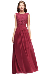 Long A-line Sleeveless Floor Length Lace Chiffon Bridesmaid Dresses