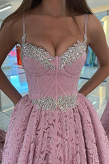 Stunning Long A-line Sweetheart Beadings Lace Prom Dresses