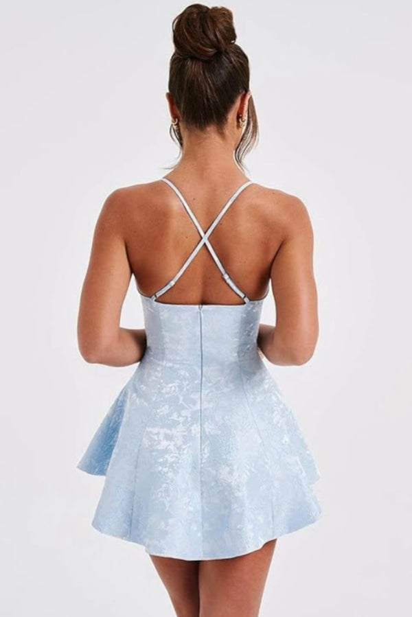 Short A-line Halter V-Neck Ruched Saitn Mini Backless Homecoming Dress