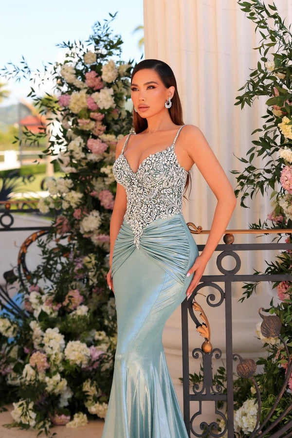 Spaghetti Straps Sweetheart Satin Long Mermaid Prom Dress