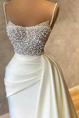 Long Mermaid Spaghetti Straps Sequins Satin Formal Prom Dresses