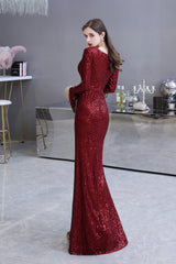 Gorgeous Sequins Long Sleeve V-Neck Mermaid Evening Gowns