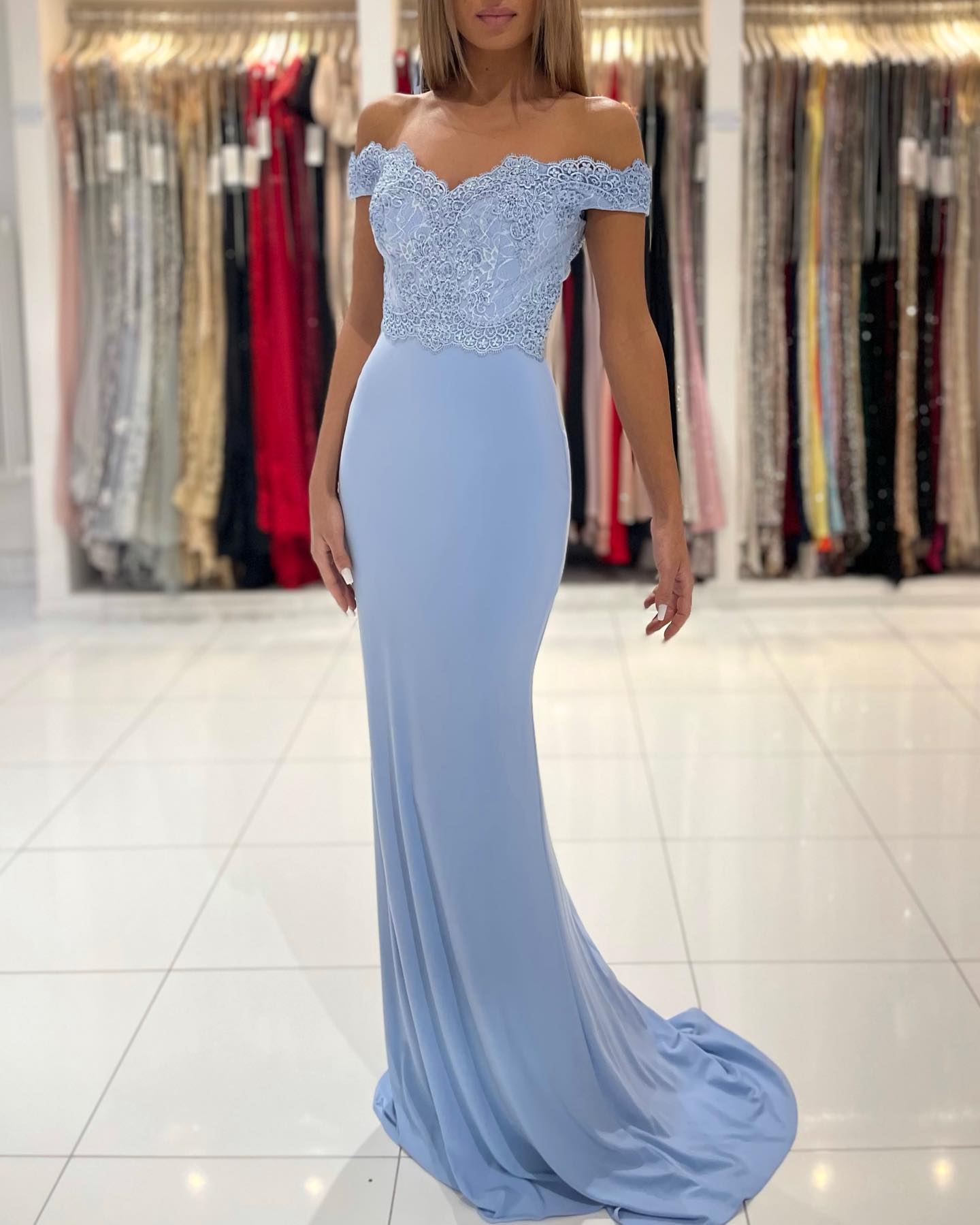 Chic Long Off the Shoulder Lace Floor Length Mermaid Prom Dress