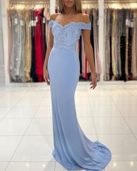 Chic Long Off the Shoulder Lace Floor Length Mermaid Prom Dress