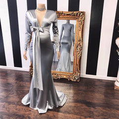 Elegant Long Mermaid V-neck Pregnant Formal Dresses with Sleeves
