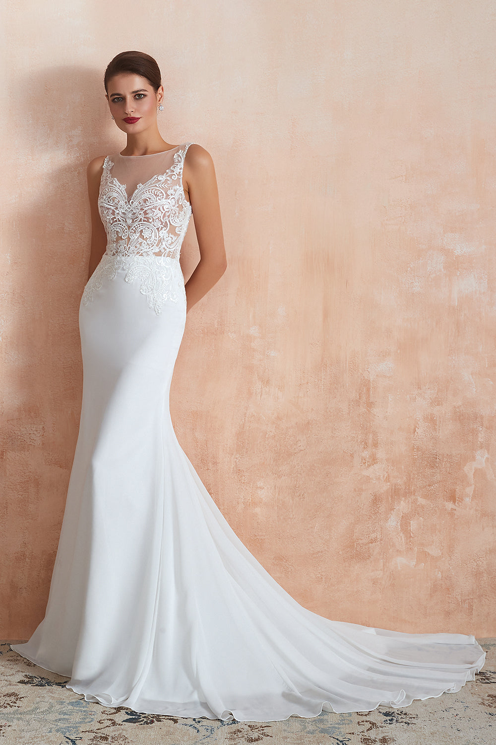 Chic Long Applique Lace Satin Tulle Mermaid Wedding Dress