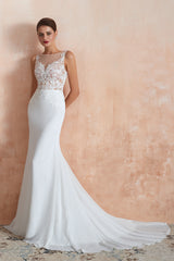 Chic Long Applique Lace Satin Tulle Mermaid Wedding Dress