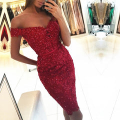 Short Mermaid Off the Shoulder Lace Burgundy Homecoming Dresses