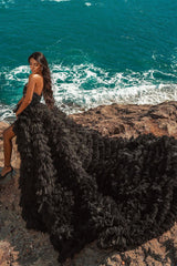 Black Beach High Low Sweetheart Tulle Formal Evening Dresses