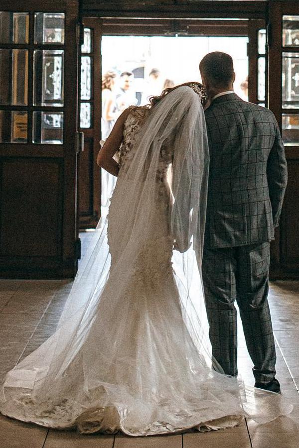 Elegant Long Mermaid Jewel Tulle Lace Wedding Dress