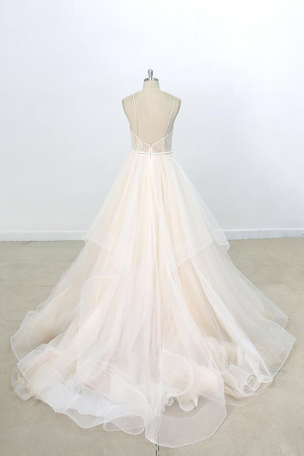 Long Sweetheart Appliques Lace Tulle A-line Wedding Dress