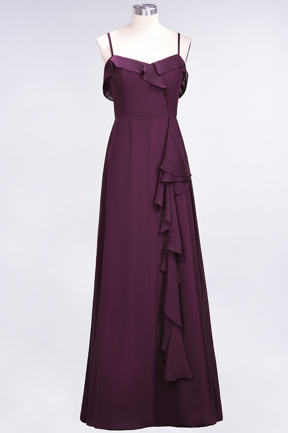 Spaghetti Straps A-Line Chiffon Backless Floor Length Prom Dress With Ruffles