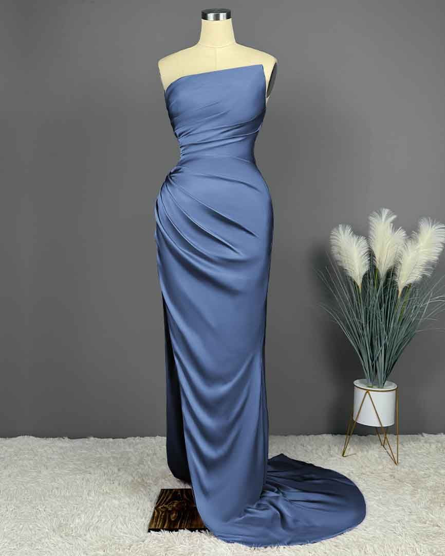Elegant Long Mermaid Strapless Satin Prom Dresses