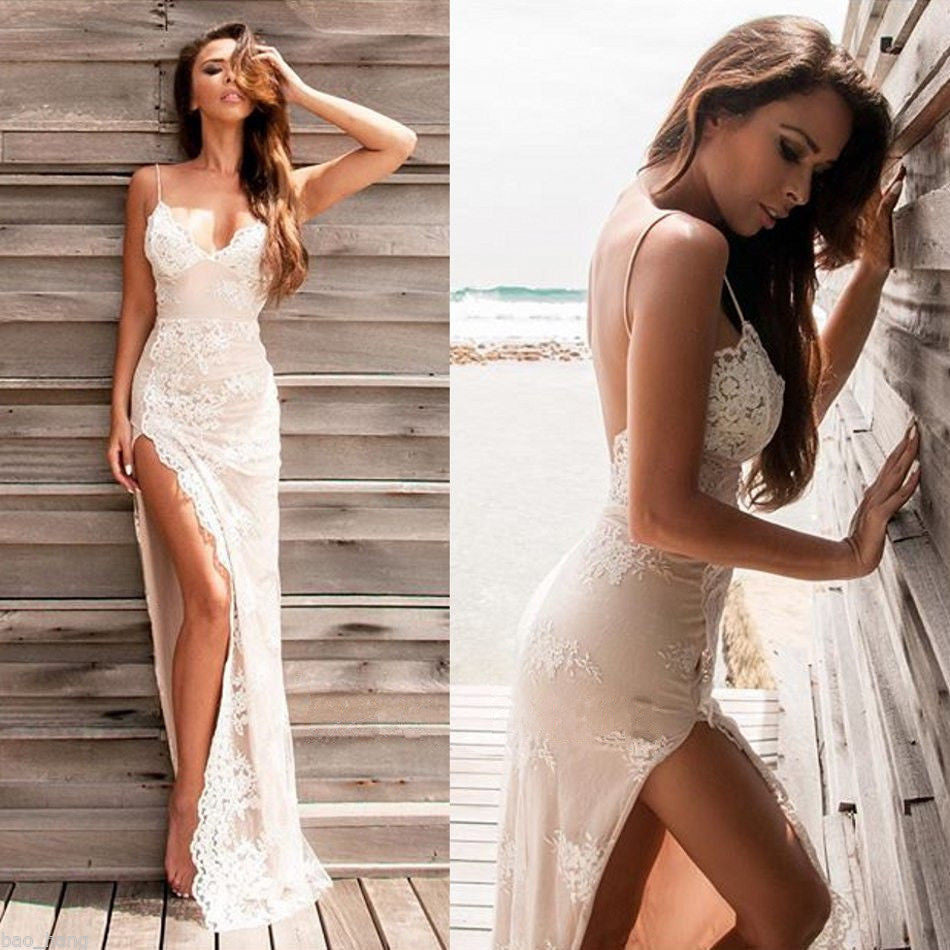 Chic Long Mermaid Lace Backless Prom Dress with Slit