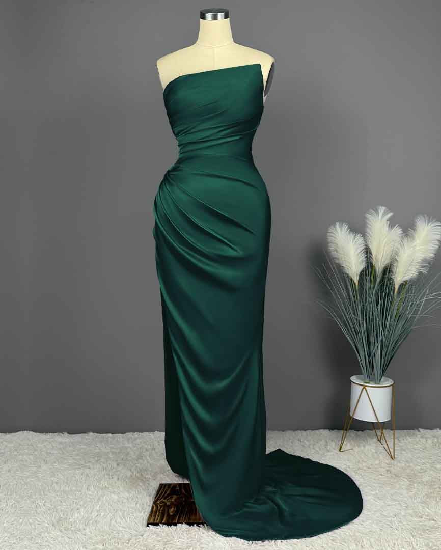 Elegant Long Mermaid Strapless Satin Prom Dresses