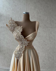 Long A-line Sweetheart Ruffles Chiffon Prom Dresses with Slit