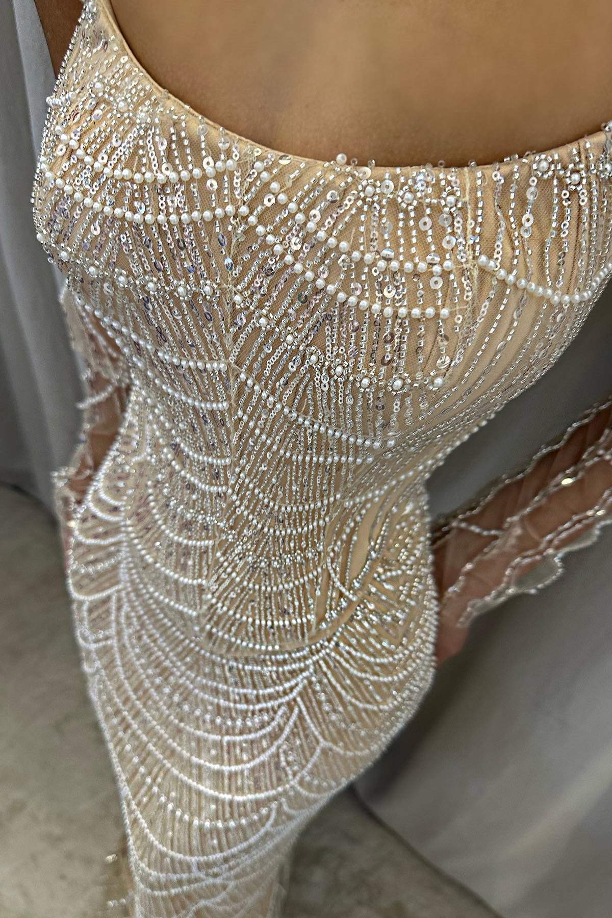 Elegant Long Strapless Mermaid Beaded Prom Dress