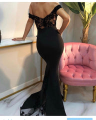 Long Sweetheart Off the Shoulder Backless Mermaid Black Prom Dress
