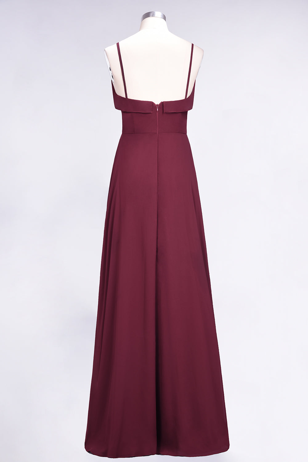 Spaghetti Straps A-Line Chiffon Backless Floor Length Prom Dress With Ruffles